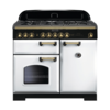 Rangemaster 113860 (CDL100DFFWH/B) CLASSIC DELUXE 100cm Dual Fuel Cooker,  White,  Brass Trim