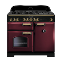 Rangemaster 115560 (CDL100DFFCY/B) CLASSIC DELUXE 100cm Dual Fuel Cooker,  Cranberry,  Brass