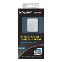 P024 Twin USB Charger with 100-240v Compatibility and UK,  EU & US Plugs