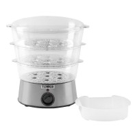 T21001 3 Tier 5 Litre Food Steamer with plastic Baskets and Silver Base