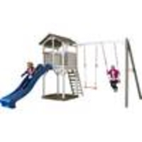 Sunny Beach Tower Double Swing,  100 % FSC,  white wtih grey,  352 x 343 x 242 cm