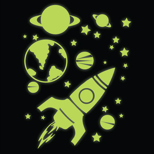 Glow in the Dark Rocket,  Planets and Stars Wall Stickers