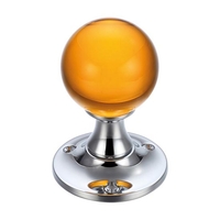 Amber Glass Ball Door Knobs on Plain Polished Chrome Roses