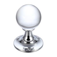 Clear Glass Ball Door Knobs on Plain Polished Chrome Roses