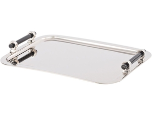 Holborn Shiny Stainless Steel Tray with Black Agate Handles