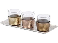 Medallion Glass and Metal Votive Holders on Tray