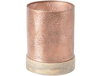 Merle Copper Finish Hurricane Lamp on Wooden Base