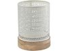 Merle Cream Finish Hurricane Lamp on Wooden Base