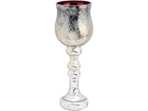 Mirabel Etched Silver and Red Glass Goblet Hurricane Lamp - Large