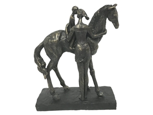 Mother and Boy on Horse Sculpture in Antique Bronze Finish