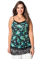 Plus Size Floral Vest Top in Turquoise Print size 32