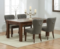 Normandy 150cm Dark Solid Oak Extending Dining Table With 6 Grey Knightsbridge Fabric Dark Oak Leg Chairs
