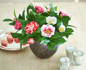 Mixed Camellia Bowl Arrangement