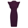 Frill Sleeve Deep V Neckline Dress Plum (10)