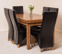 Farmhouse Rustic Solid Oak 160cm Dining Table & 6 Black Lola Leather