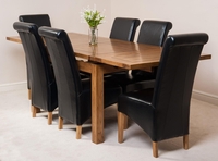 Farmhouse Rustic Solid Oak 160cm Dining Table & 6 Black Montana Leather Chairs