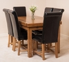 Farmhouse Rustic Solid Oak 160cm Dining Table & 6 Black Washington Leather Chairs