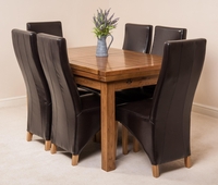 Farmhouse Rustic Solid Oak 160cm Dining Table & 6 Brown Lola Leather