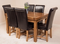 Farmhouse Rustic Solid Oak 160cm Dining Table & 6 Brown Washington Leather Chairs