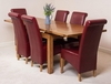 Farmhouse Rustic Solid Oak 160cm Dining Table & 6 Burgundy Montana Leather Chairs