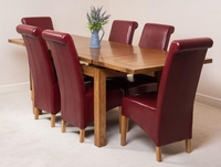 Farmhouse Rustic Solid Oak 160cm Dining Table & 6 Burgundy Montana Leather Chairs