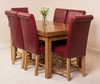 Farmhouse Rustic Solid Oak 160cm Dining Table & 6 Burgundy Washington Leather Chairs