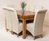 Farmhouse Rustic Solid Oak 160cm Dining Table & 6 Ivory Montana Leather Chairs
