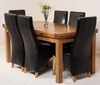 Farmhouse Rustic Solid Oak 200cm Dining Table & 6 Black Lola Leather Chairs