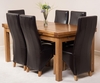 Farmhouse Rustic Solid Oak 200cm Dining Table & 6 Brown Lola Leather Chairs