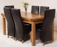 Farmhouse Rustic Solid Oak 200cm Dining Table & 6 Brown Lola Leather Chairs