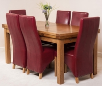 Farmhouse Rustic Solid Oak 200cm Dining Table & 6 Burgundy Lola Leather Chairs
