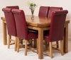 Farmhouse Rustic Solid Oak 200cm Dining Table & 6 Burgundy Washington Leather Chairs