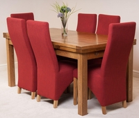 Farmhouse Rustic Solid Oak 200cm Dining Table & 6 Red Lola Fabric Chairs