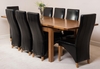 Farmhouse Rustic Solid Oak 200cm Dining Table & 8 Black Lola Leather Chairs