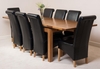 Farmhouse Rustic Solid Oak 200cm Dining Table & 8 Black Montana Leather Chairs