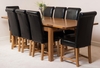 Farmhouse Rustic Solid Oak 200cm Dining Table & 8 Black Washington Leather Chairs