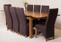 Farmhouse Rustic Solid Oak 200cm Dining Table & 8 Brown Lola Fabric Chairs