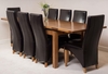 Farmhouse Rustic Solid Oak 200cm Dining Table & 8 Brown Lola Leather Chairs