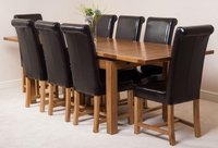 Farmhouse Rustic Solid Oak 200cm Dining Table & 8 Brown Washington Leather Chairs