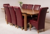 Farmhouse Rustic Solid Oak 200cm Dining Table & 8 Burgundy Montana Leather Chairs