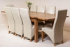 Farmhouse Rustic Solid Oak 200cm Dining Table & 8 Ivory Lola Leather Chairs