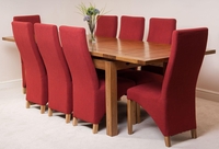 Farmhouse Rustic Solid Oak 200cm Dining Table & 8 Red Lola Fabric Chairs