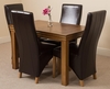 French Chateau Rustic Solid Oak 120 cm Dining Table with 4 Black Lola Leather Chairs