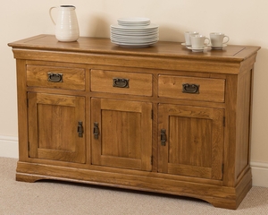 French Chateau Rustic Solid Oak Large Sideboard