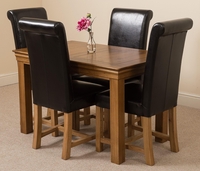 French Rustic Solid Oak 120 cm 4 Black Washington leather chairs