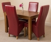 French Rustic Solid Oak 120 cm Dining Table with 4 Burgundy Lola Leather Chairs