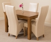 French Rustic Solid Oak 120 cm Dining Table with 4 Ivory Lola Leather Chairs