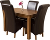 French Rustic Solid Oak 120 cm With 4 Brown Montana Leather Chairs