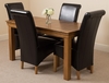 French Rustic Solid Oak 150 cm Dining Table with 4 Black Montana Leather Chairs