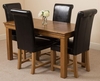 French Rustic Solid Oak 150 cm Dining Table with 4 Black Washington Leather Chairs